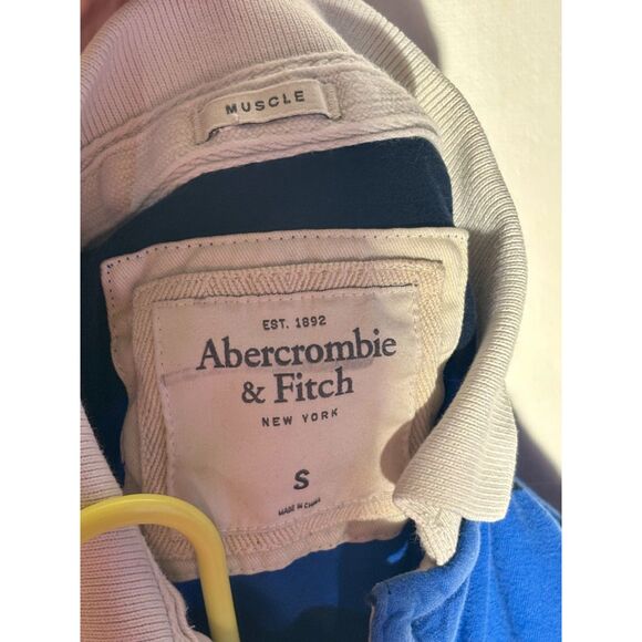 Abercrombie & Fitch Men’s S Muscle Fit Rugby Polo Shirt Blue Navy Stripe - Picture 3 of 4